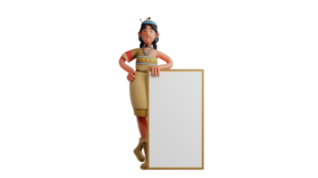 3D illustration. Teacher 3D cartoon character. Cool teacher wearing an Indian costume. The teacher stood and leaned against the white board while showing a sweet smile. 3D cartoon character png