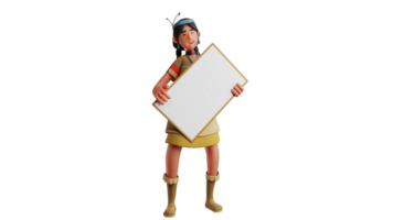 3D illustration. Dancer 3D cartoon character. Indian dancer carrying a white board. Beautiful dancer smiled and wanted to explain something using the whiteboard she was carrying. 3D cartoon character png