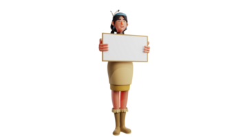 3D illustration. Beautiful Schoolgirl 3D cartoon character. Indian girl standing holding a white board. Charming Indian girl wants to show something to the crowd. 3D cartoon character png