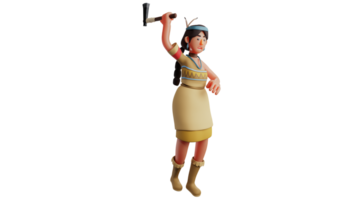 3D illustration. Angry Girl 3D Cartoon Character. The girl aimed her ax at something in front of her. Charming girl showing angry expression. 3D cartoon character png