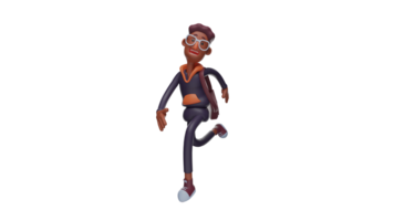 3D illustration. Cute Male 3D Cartoon Character. A man in a fast running pose chasing something. Student who run because he is late for campus. 3D cartoon character png