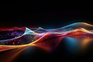 Abstract futuristic background with glowing neon lines, waves moving at high speed. photo