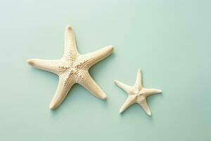 Two starfish are lying on a blue background. AI Generated photo