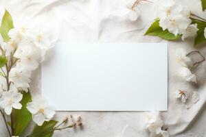 un Bosquejo de un blanco etiqueta en blanco colores, un invitación tarjeta para un boda. ai generado foto