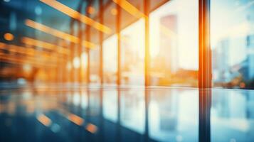 Abstract blurred background office. Defocused architecture blurred motion abstract background. Generative AI photo