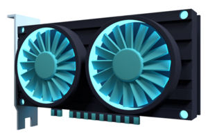 Dual fan graphics card. Computer component icon. 3D render video card. 3D rendering png