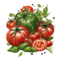 Fresh natural tomato whit green leaves on transparent background AI Generated png