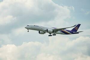 Bangkok, Thailand - August 26, 2023  Thai airways prepare for Landing at Suvarnabhumi Airport, Thailand photo