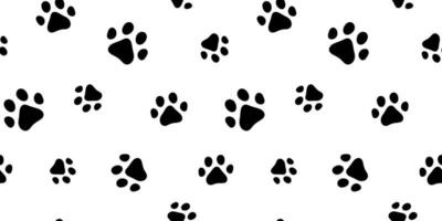 Vector paw trail of animal footprint seamless pattern. Dog or cat tracks on white background. Black silhouette.