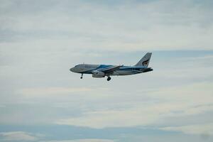 Bangkok, Thailand - August 26, 2023  Bangkok Airways prepare for Landing at Suvarnabhumi Airport, Thailand photo