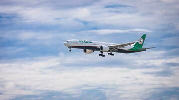 Bangkok, Thailand - August 26, 2023  EVE Air prepare for Landing at Suvarnabhumi Airport, Thailand photo