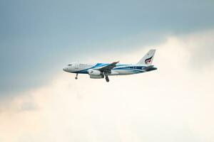 Bangkok, Thailand - August 26, 2023 Bangkok Airways prepare for Landing at Suvarnabhumi Airport, Thailand photo