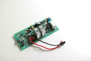 Power Supply modern printed-circuit board with electronic components with transistor. Electrical engineering. photo