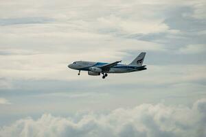 Bangkok, Thailand - August 26, 2023 Bangkok Airways prepare for Landing at Suvarnabhumi Airport, Thailand photo