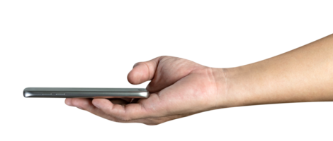 hand holding mobile smart phone  isolated png