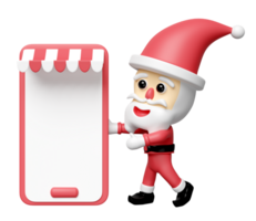 Santa Claus with mobile phone or smartphone store front isolated. merry christmas and happy new year, 3d render illustration png