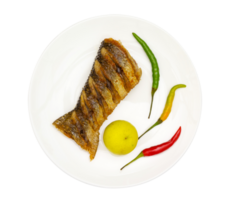 Fried fish on white dish isolated png