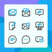 Message interface icons in dual tone style, for ui ux design, website icons, interface and business. Including mail, marketing, digital marketing, talk, chat bubble, write, etc. vector