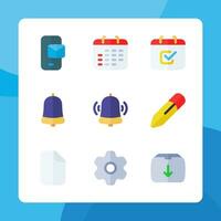 Essential icons in flat style, for ui ux design, website icons, interface and business. Including calendar, to do list, notification bell, setting, file, pencil, etc. vector