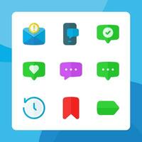 Message icons in flat style, for ui ux design, website icons, interface and business. Including caht bubble, bookmark, label, love chat, chat app, etc. vector