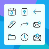 Essential icons in dual tone style, for ui ux design, website icons, interface and business. Including calendar, reminder, time, pen, folder, favorite message, note, etc. vector