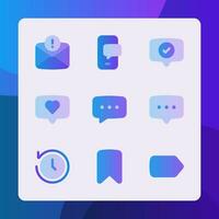 Message icons in gradient style, for ui ux design, website icons, interface and business. Including caht bubble, bookmark, label, love chat, chat app, etc. vector