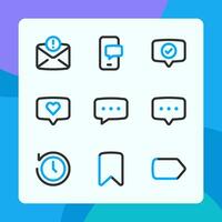 Message icons in dual tone style, for ui ux design, website icons, interface and business. Including caht bubble, bookmark, label, love chat, chat app, etc. vector