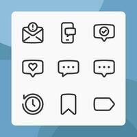 Message icons in line style, for ui ux design, website icons, interface and business. Including caht bubble, bookmark, label, love chat, chat app, etc. vector