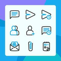 Basic ui icons in dual tone style, for ui ux design, website icons, interface and business. Including email, paper clip, message, delay message, add contact, etc. vector