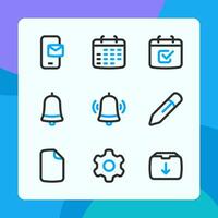 Essential icons in dual tone style, for ui ux design, website icons, interface and business. Including calendar, to do list, notification bell, setting, file, pencil, etc. vector