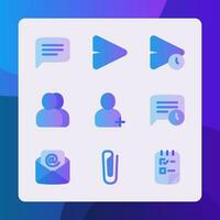 Basic ui icons in gradient style, for ui ux design, website icons, interface and business. Including email, paper clip, message, delay message, add contact, etc. vector