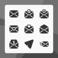 Email icons vector glyph style, for ui ux design, website icons, interface and business. Including love mail, message, send message, error message, letter, etc.