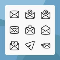 Email icons vector line style, for ui ux design, website icons, interface and business. Including love mail, message, send message, error message, letter, etc.