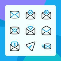 Email icons vector dual tone style, for ui ux design, website icons, interface and business. Including love mail, message, send message, error message, letter, etc.
