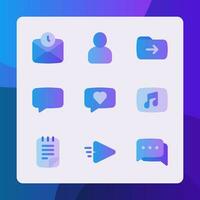Message interface icons in gradient style, for ui ux design, website icons, interface and business. Including delay message, chat bubble, chat, love message, send message, etc. vector