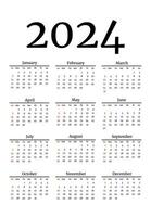 Calendar for 2024 isolated on a white background vector