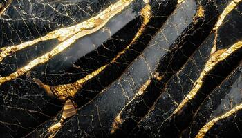 texture of glossy black glossy stone with gold veins photo