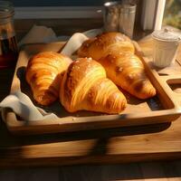 Freshly Baked Croissants on Tray AI Generative photo