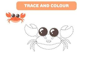 handwriting practice colouring book with cute sea character crab vector