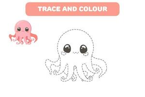 handwriting practice colouring book with cute sea character octopus vector