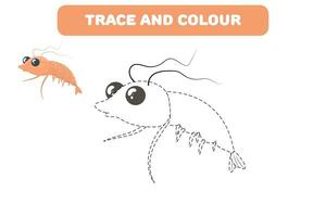 handwriting practice colouring book with cute sea character shrimps vector