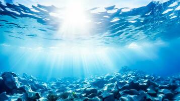 Transparent Background Of Underwater Blue Ocean. AI Generated. Free Photo