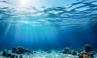 Transparent Background Of Underwater Blue Ocean. AI Generated. Free Photo