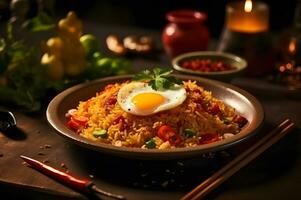 nasi goreng un delicioso indonesio comida ai generativo foto