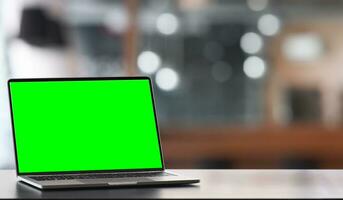 Laptop green screen, background green photo