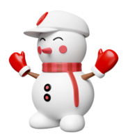 3d snowman with hat, warm mittens, scarf isolated. merry Christmas and festive New Year, 3d render illustration png