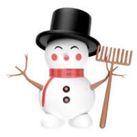 3d snowman with top hat, scarf, broom isolated. merry Christmas and festive New Year, 3d render illustration png