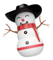 3d snowman with cowboy hat, scarf isolated. merry Christmas and festive New Year, 3d render illustration png