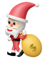 Santa Claus with money bag isolated. merry christmas and happy new year, 3d render illustration png