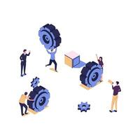 little people links of mechanism, business mechanism, abstract background with gears, people are engaged in business promotion, strategy analysis vector